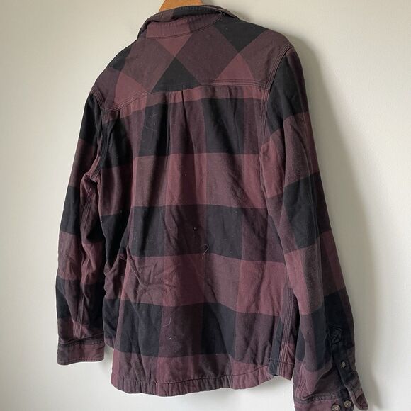 Carhartt Fleece Lined Flannel Button Up Black Maroon Long Sleeve Women's Large - Picture 6 of 11